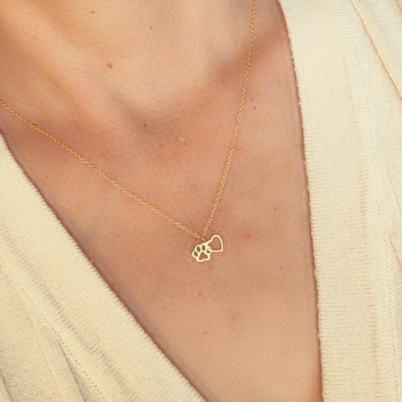 14k Gold Vermeil Interlocking Heart and Paw Necklace - Picture 10 of 10